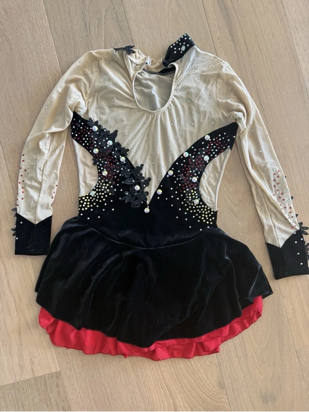 Figure Skating Dress Black/Red with Crystal Accents NWOT